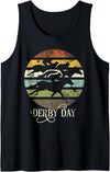 Derby Day Designs Derby Day Horse Racing Kentucky Retro Sunset Distressed Tank Top - Black