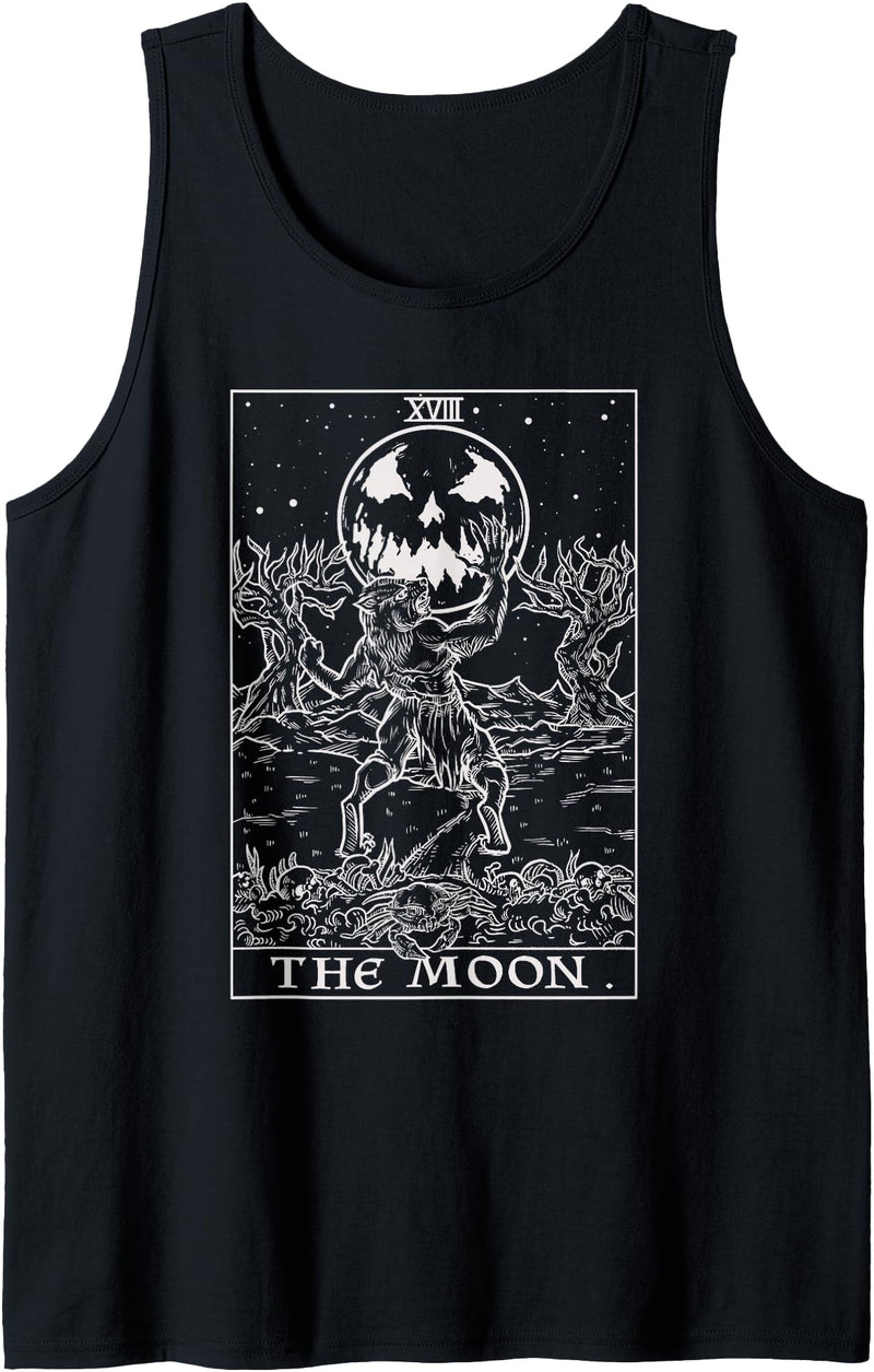 The Ghoulish Garb The Moon Tarot Card Halloween Werewolf Gothic Horror Witch Tank Top - Black