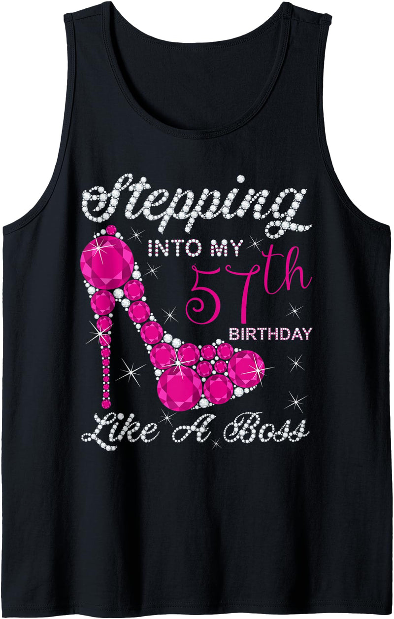 Awesome Age Perfect Gift Gift Girls,Queens,Stepping Into My 57th Birthday Like A boss Tank Top - Black