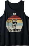 Retro Vintage Cool Llama Fun Humor No Probllama Cool Llama Sunglasses Joke Tank Top - Black