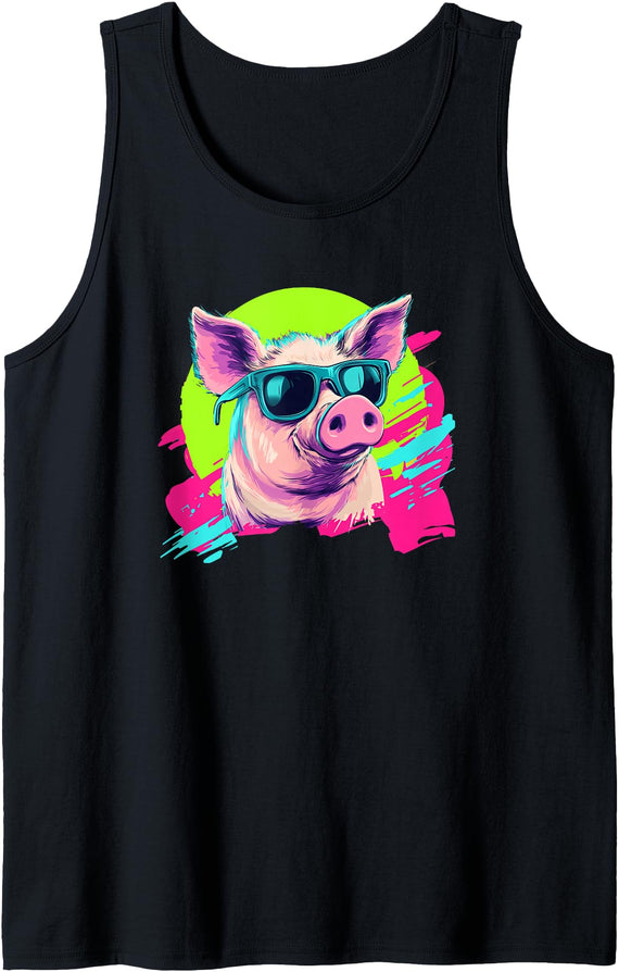 Funny Pink Piggy Farm Animal Gift Shirts & Hoodies Retro Vintage Cute Show Pig Lover Tank Top - Black