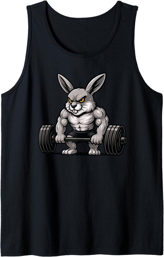 Rabbit Weightlifting Bodybuilder Workout Gym Pet Lover Tank Top in Black