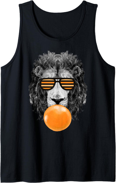 Orange Bubble Gum Lion Stripe Sunglasses Lion Head Tank Top