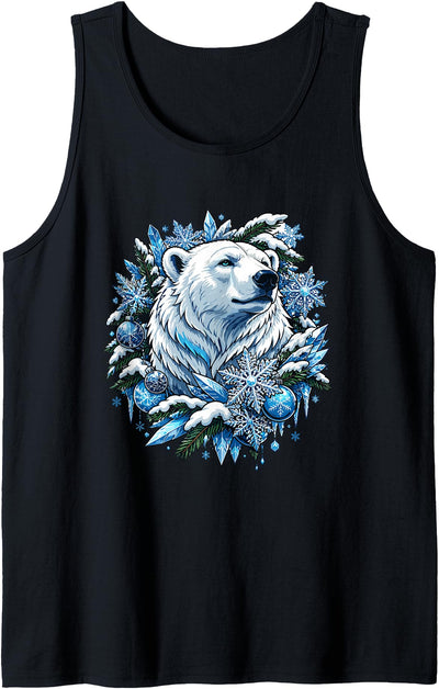 Christmas Polar Bear Wreath Ice Crystals Tank Top