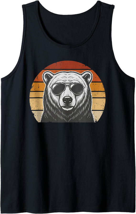 Polar Bear Retro Sunset Vintage Prints Co Polar Bear Retro Sunset Animal Lover Vintage Cool Owner Tank Top - Black
