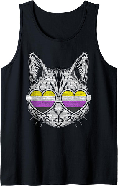 Gay Pride LGBT by Content Design Studio Non-Binary flag colors, Cat with glasses, LGBT Pride Tank Top