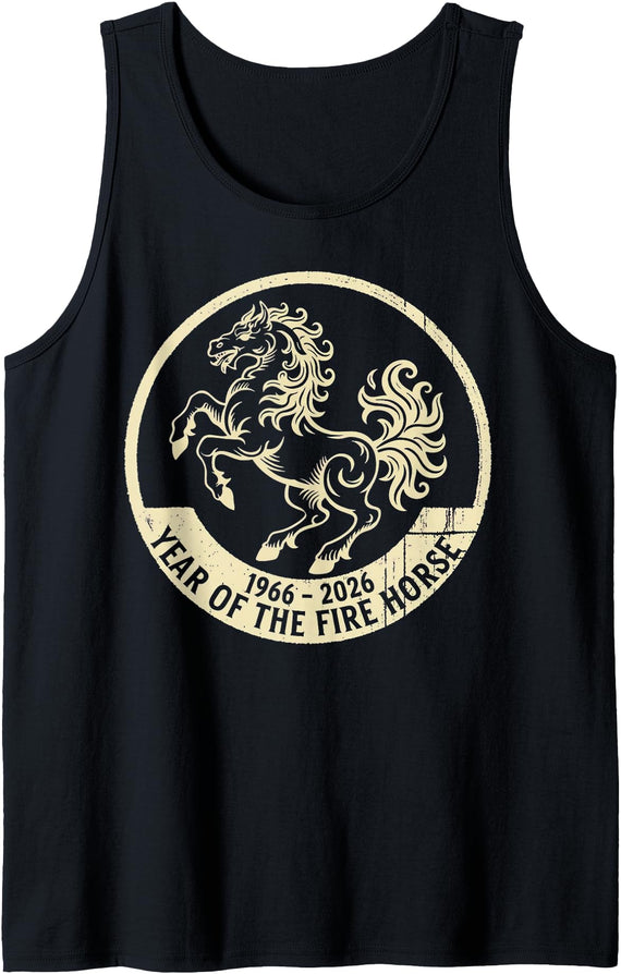 Chinese Fire Horse Zodiac Astrology Birth 1966-2026 Year of The Fire Horse Zodiac Birth Horoscope Tank Top - Black