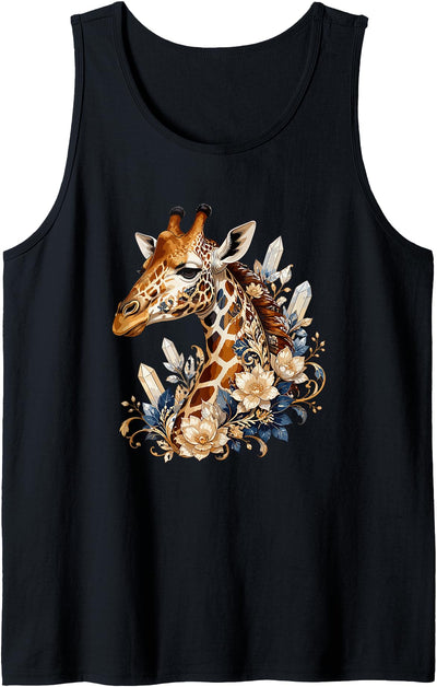 Elegant Giraffe with Flowers and Crystals Aesthetic Tank Top