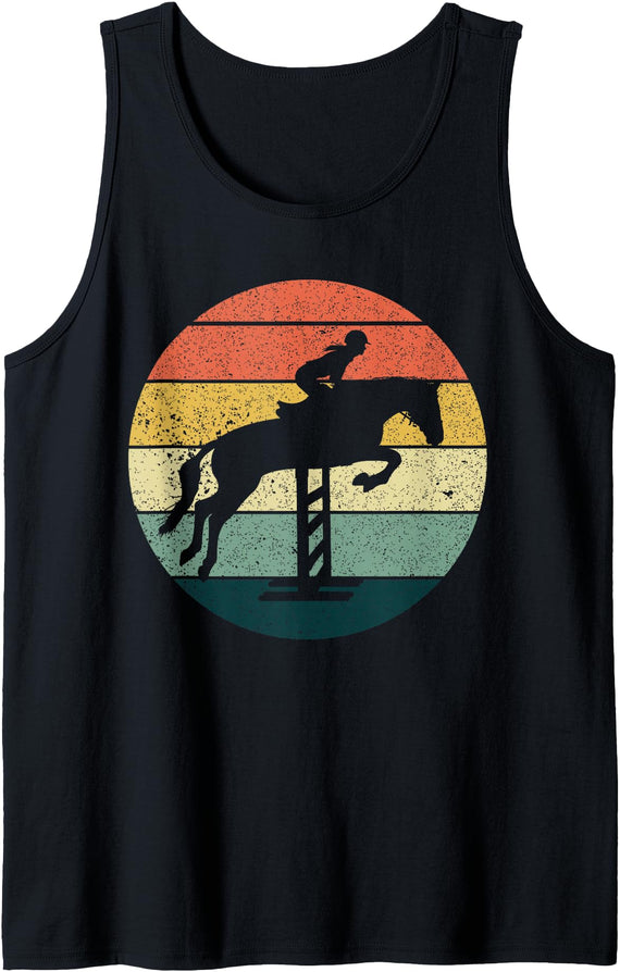 Funny Retro Horse Jumping Obstacles Women Gifts Girl Horse Riding Jumping Cowgirl Vintage Equestrian Sports Tank Top - Black