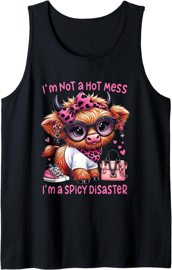 Cute Highland Cow I'm Not A Mess Women Girl Women's Cute Highland Cow I'm Not A Mess Funny Positive Cow Tank Top - Black