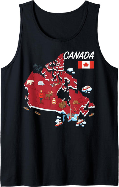 Canada Map Polar Bear Moose Beaver Maple Syrup Tank Top