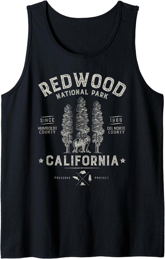 Lique Redwood Redwood National Park Vintage California Bear Gift Men Women Tank Top - Black