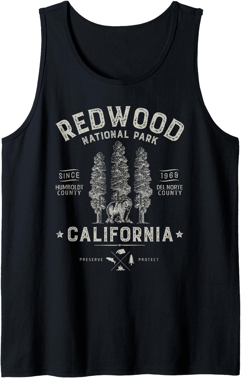 Lique Redwood Redwood National Park Vintage California Bear Gift Men Women Tank Top - Black