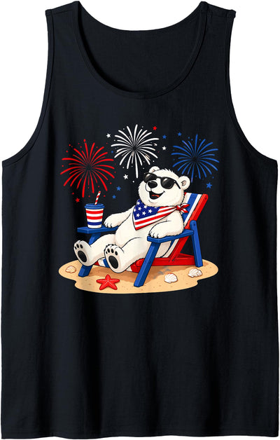 4th of July Polar Bear Happy Beach Patriotic Animal Lovers Tank Top