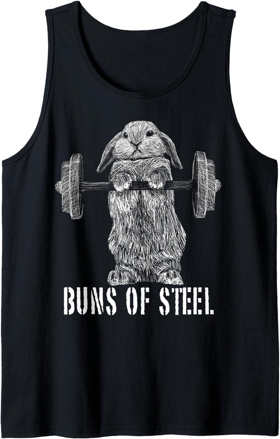 Funny Workout Buns of Steel Bunny Rabbit Gym Squat Gift Tank Top in Black