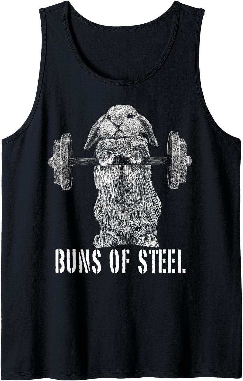 Funny Workout Buns of Steel Bunny Rabbit Gym Squat Gift Tank Top in Black