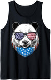 Blinkies Patriotic Fourth of July Panda American Flag July 4th Panda Bear Tank Top - Black