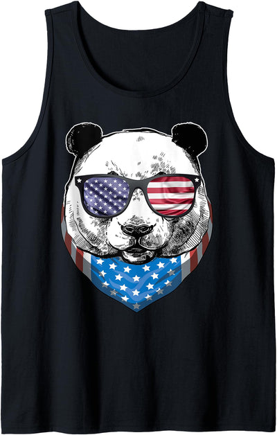 Fourth of July Panda American Flag July 4th Panda Bear Tank Top