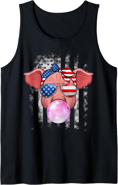 Pig Lovers Farmers USA Flag 4th Of July Patriotic Girls Kids Tank Top