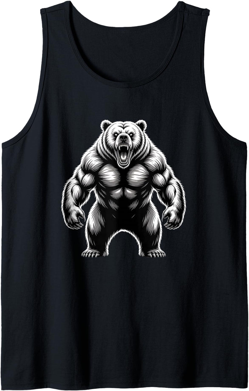 Muscle Bear Grizzly Bear, Strength Symbol Fierce Grizzly Bear Roar Graphic for Outdoor Enthusiasts Tank Top - Black