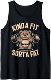 Funny Kinda Fit Sorta Fat Cute Bear Retro Tees Kinda Fit Sorta Fat Funny Cute Bear Weightlifter Workout Gym Tank Top - Black