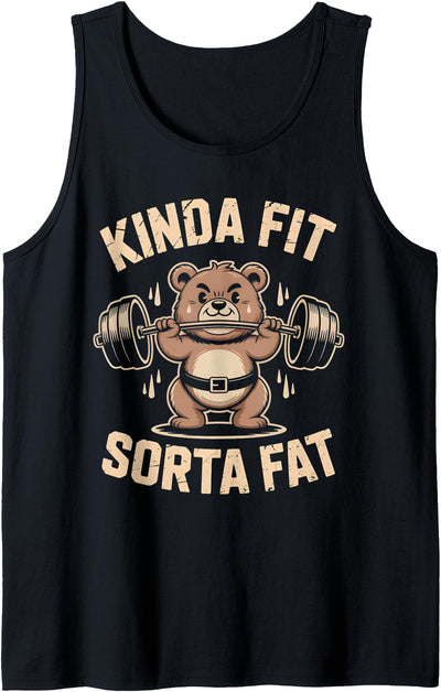 Kinda Fit Sorta Fat Funny Cute Bear Weightlifter Workout Gym Tank Top