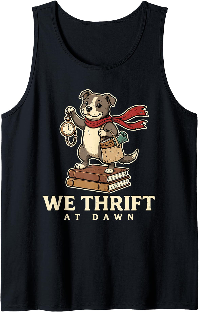 Thrifting Polar Bear Vintage Humor We Thrift At Dawn Thrifting Meme Polar Bear Vintage Funny Tank Top - Black