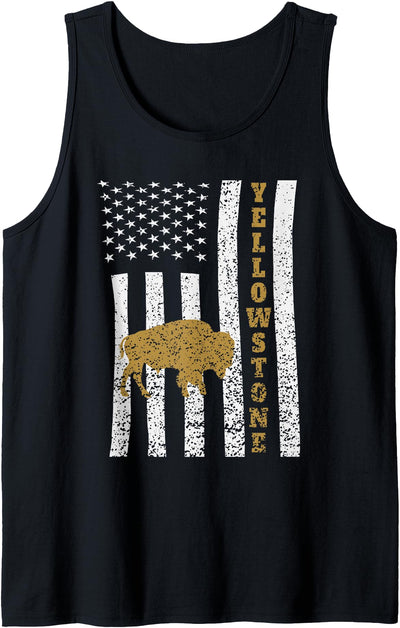Cow Yellowstone National Park Buffalo American Flag Tank Top