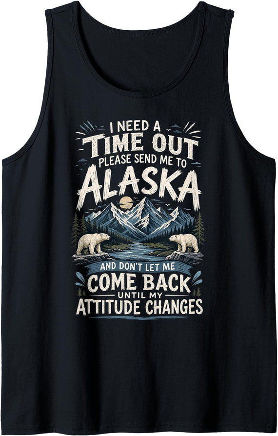 Alaskan Wilderness Enthusiasts Adventure Awaits with Polar Bears and Mountains Tank Top - Black