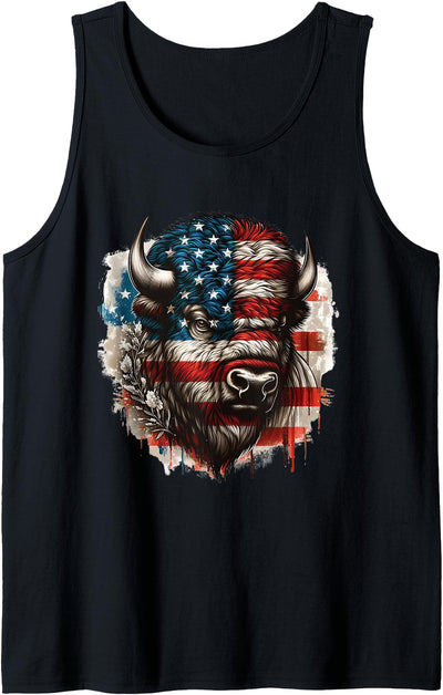 Cow American Buffalo American Bison American Flag Tank Top