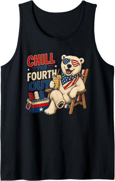Funny Patriotic Chill The Fourth Out Polar Bear 4th of July Tank Top