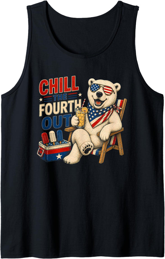Animal Lovers Fourth Of July Funny Tees Men Women Funny Patriotic Chill The Fourth Out Polar Bear 4th of July Tank Top - Black