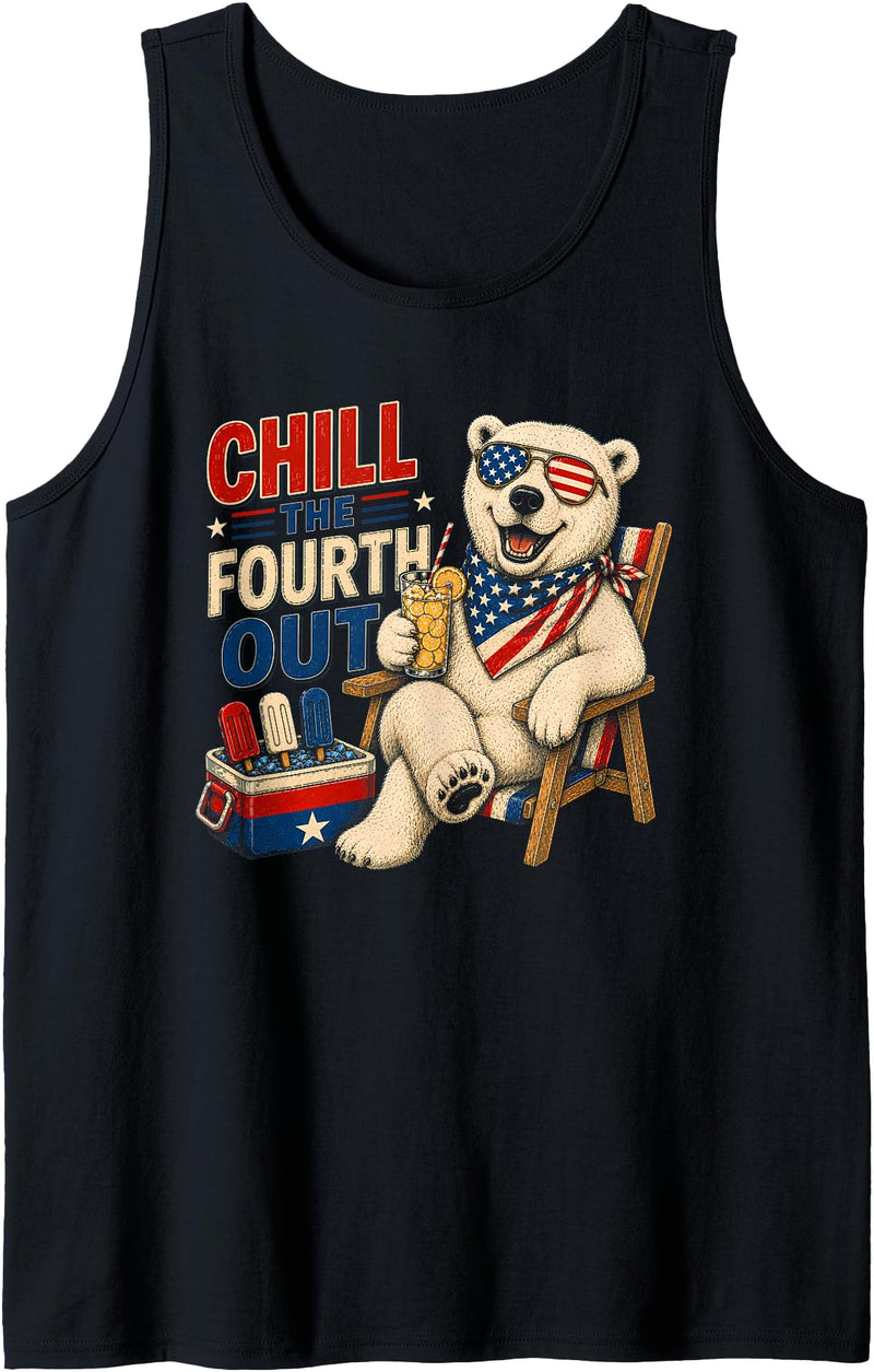 Animal Lovers Fourth Of July Funny Tees Men Women Funny Patriotic Chill The Fourth Out Polar Bear 4th of July Tank Top - Black
