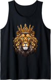 Christian Lion of Judah Art for Faith and Worship Lion Head Golden Crowned Biblical Lion of Judah Tank Top - Black