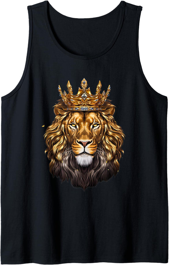 Christian Lion of Judah Art for Faith and Worship Lion Head Golden Crowned Biblical Lion of Judah Tank Top - Black