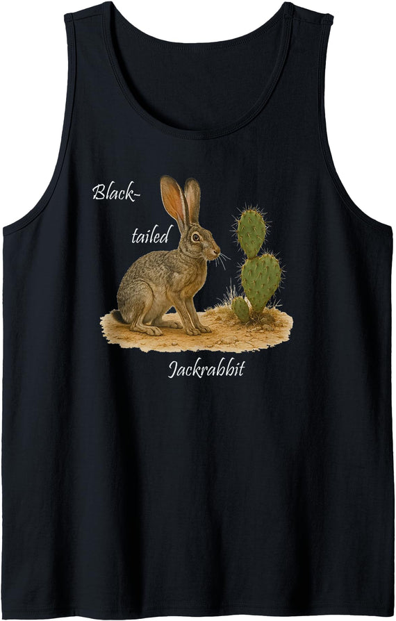 Animal Series. Black Tailed Jackrabbit Tank Top in Black