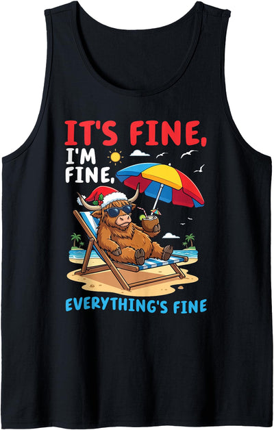 Merry Christmas in July Highland Cow Lover Summer Xmas Tank Top