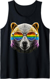 Gay Daddy Bear Funny LGBT Gay Pride LGBTQIA Gifts Mens Gay Bear LGBTQ Rainbow Sunglasses Pride Flag Daddy Bear Tank Top - Black