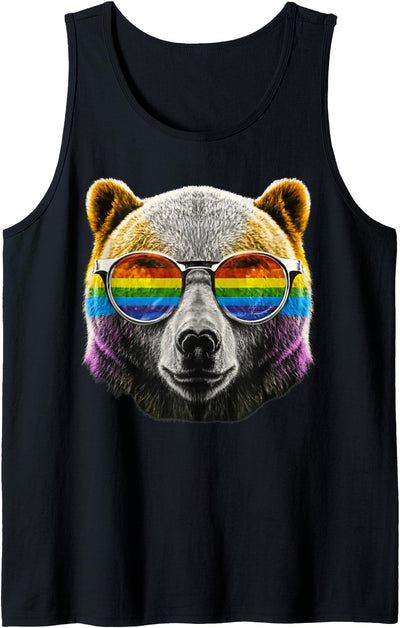 Mens Gay Bear LGBTQ Rainbow Sunglasses Pride Flag Daddy Bear Tank Top