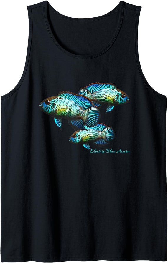 Cichlid Owners Tees Electric Blue Acara Breeders Dwarf Cichlids Aquarium Fish Tank Top - Black