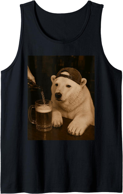 Polar Bear Funny Drinking Beer Meme Tank Top