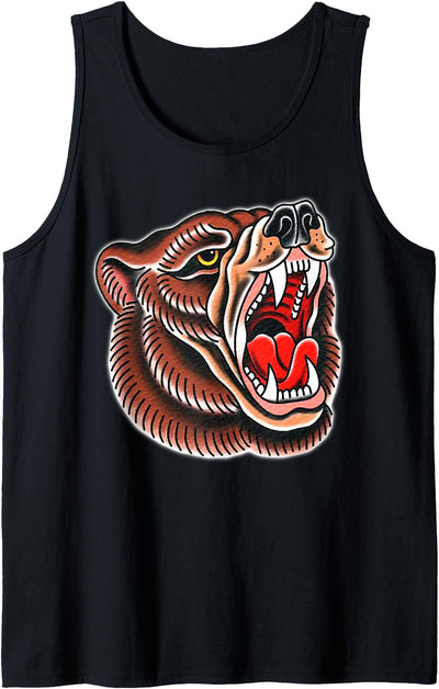 Grizzly Bear Brown Tattoo Flash Tank Top