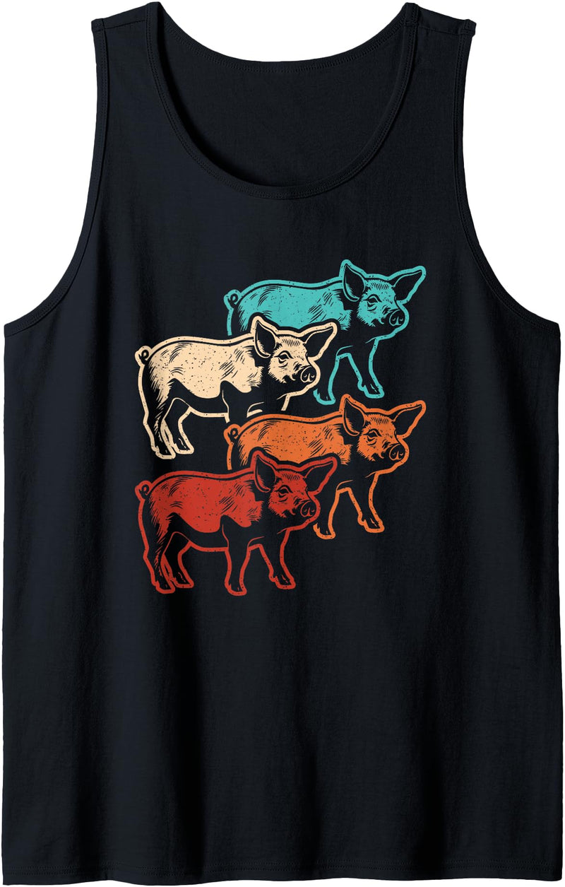 BALARI Retro Pig Vintage Pig Lover Farmer Men Women Tank Top - Black