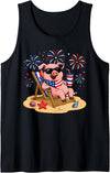 Pig Patriotic Happy Beach Paws Co 4th of July Pig Happy Beach Patriotic Animal Lovers Tank Top - Black