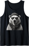 Polar Bear Enthusiast Polar Bear in Sunglasses Monochrome Illustration Tank Top - Black