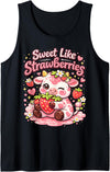 Sweet Like Strawberries Cute Cow Kawaii Fruit Tank Top - Black