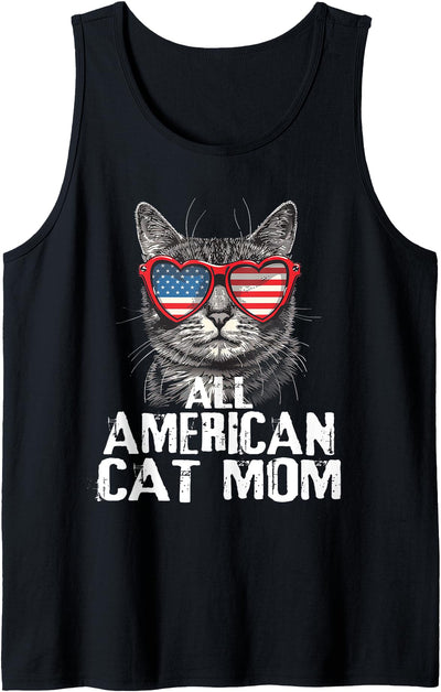 4th Of July Cat Aesthetic For Women All American Cat Mom 4th Of July Patriotic Women Teen Girls Tank Top