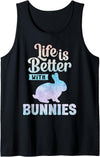 Bunny Lover Cute Life Is Better with Bunnies Mom Easter Tank Top in Black