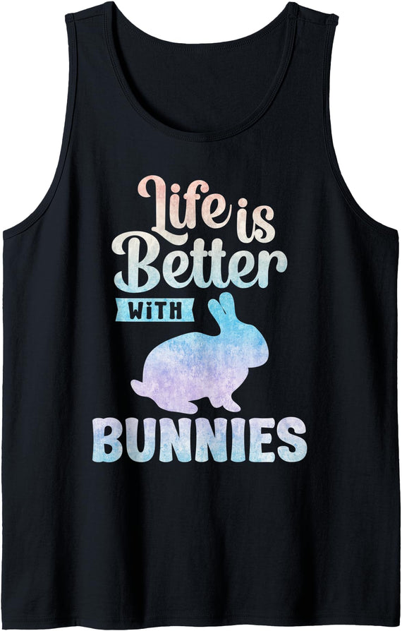 Bunny Lover Cute Life Is Better with Bunnies Mom Easter Tank Top in Black