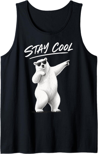 Polar Bear Enthusiast Apparel Polar Bear Wearing Sunglasses with Stay Cool Quote Tank Top
